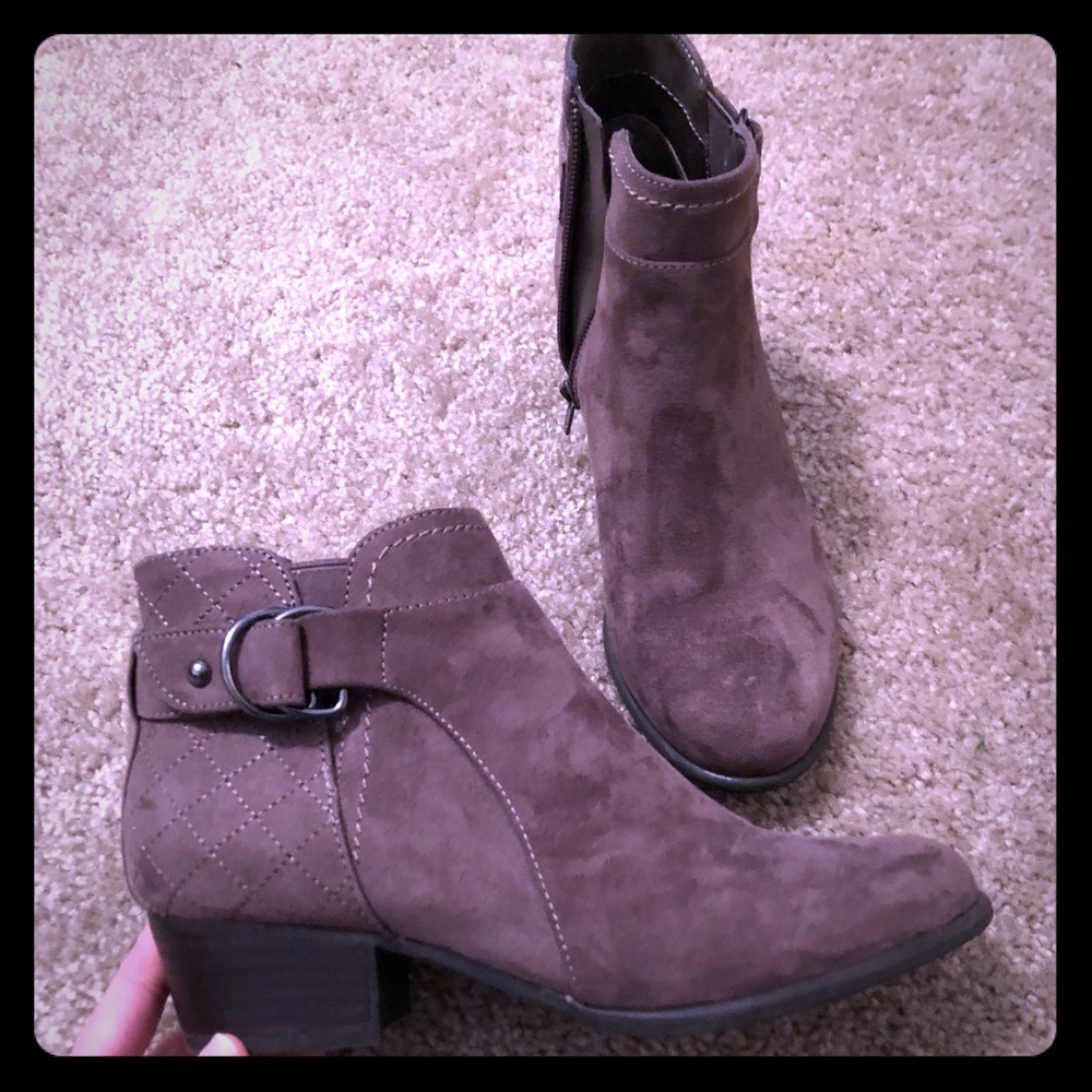 Brown suede booties